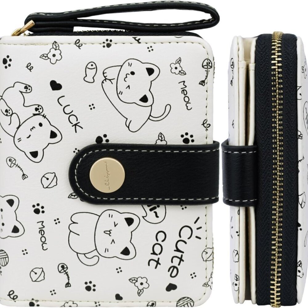 Cat Wallet Womens Faux Leather Small Cute Kawaii Travel Money Card Organizer